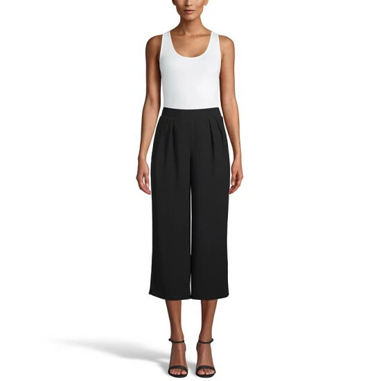 Discount ๐คฉ Anne Klein Pull-On Pleat-Front Cropped Wide-Leg Pants Anne Black โญ