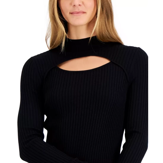 Best Pirce 💯 Anne Klein 👩 Women's Ribbed-Knit Mock Neck Cutout Sweater Anne Black 🎉 - Image 4