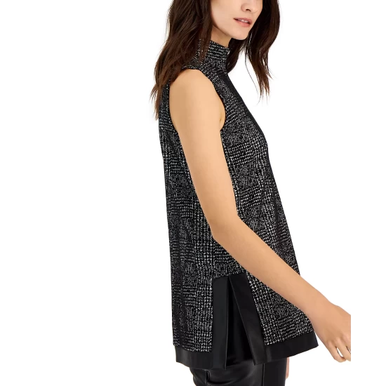 Outlet ๐ Anne Klein ๐ฉ Women's Jacquard Faux-Leather-Trim Tunic Anne Black/anne White ๐ - Image 4