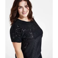 Cheapest 😀 Anne Klein 👩 Women's Mixed-Media Lace-Sleeve Top Anne Black ⌛
