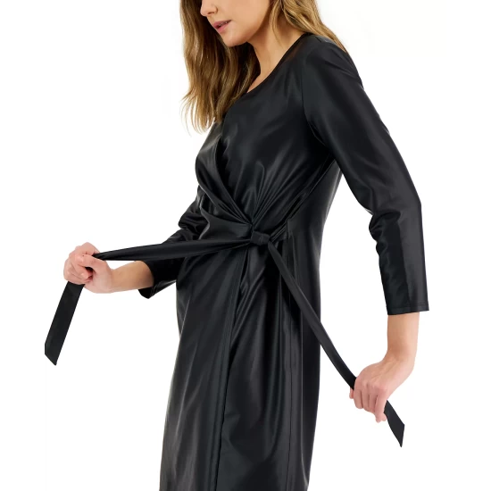 Promo ๐ Anne Klein ๐ฉ Women's Metallic Knit 3/4-Sleeve Knot-Front Midi ๐ Dress Black/gold ๐ฅฐ - Image 2