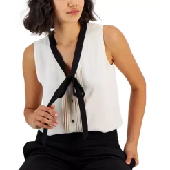 Deals 🎁 Anne Klein 👩 Women's Notched Collar Faux Leather Blazer Vicuna 🧨