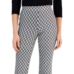 Hot Sale 👏 Anne Klein 👩 Women's Wide-Leg Pull-On Herringbone Pants Anne Black/ Anne White 💯