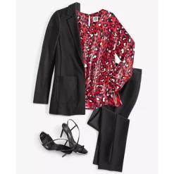 Outlet 🎁 Anne Klein 👩 Women's Jacquard Faux-Leather-Trim Tunic Anne Black/anne White 🌟