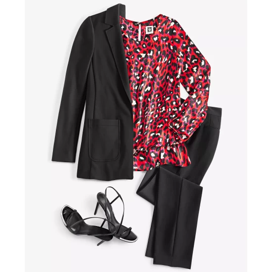 Outlet ๐ Anne Klein ๐ฉ Women's Jacquard Faux-Leather-Trim Tunic Anne Black/anne White ๐