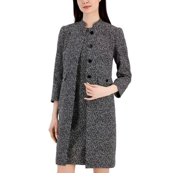 Wholesale 🔔 Anne Klein 👩 Women's Audrey Hepburn Jacquard Topper Jacket Anne Black/anne White 👏 - Image 4