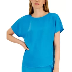 Discount 😉 Anne Klein 👩 Women's Printed Puff-Sleeve Maxi 👗 Dress Blue Ocean Multi 🤩