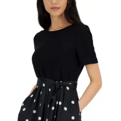 Best reviews of 😀 Anne Klein 👩 Women's Mesh Tie-Waist Midi 👗 Dress Anne Black ✨