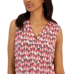 Best deal 😀 Anne Klein 👩 Women's Printed Tie-Waist Midi 👗 Dress Prussian Blue/silver ⭐