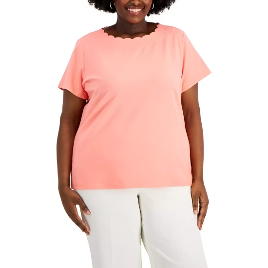 Flash Sale ๐งจ Anne Klein Plus Size Scalloped T-Shirt Bright Daffodil ๐ - Image 3
