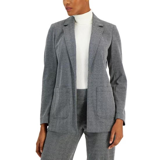 Deals 👏 Anne Klein 👩 Women's Notched-Collar Herringbone Jacket Anne Black/ Anne White ⌛ - Image 4