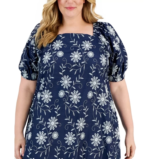 Deals ๐ Anne Klein Plus Size Cotton Embroidered A-Line ๐ Dress Anne Klein Wash/white ๐ - Image 5