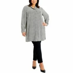 Outlet 🌟 Anne Klein Plus Size Longer Length Nehru Tunic Anne White/anne Black 🎉