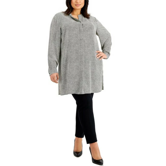 Outlet 🌟 Anne Klein Plus Size Longer Length Nehru Tunic Anne White/anne Black 🎉