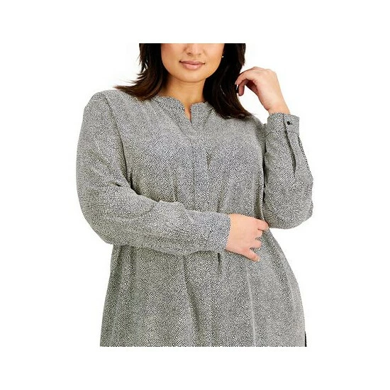 Outlet 🌟 Anne Klein Plus Size Longer Length Nehru Tunic Anne White/anne Black 🎉 - Image 3