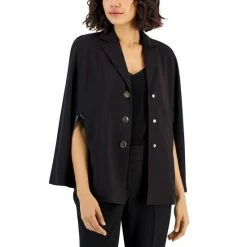 Cheap 😉 Anne Klein 👩 Women's Notch-Collar Cape-Sleeve Jacket Anne Black 😍