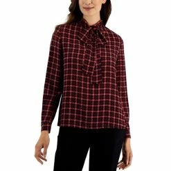 Cheap 😉 Anne Klein 👩 Women's Houndstooth-Print Tie-Neck Top Chianti Combo 👍
