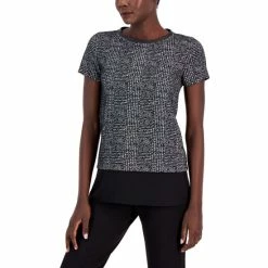 Coupon 🔔 Anne Klein 👩 Women's Plaid Jacquard Short-Sleeve Top Anne Black/anne White 🎁