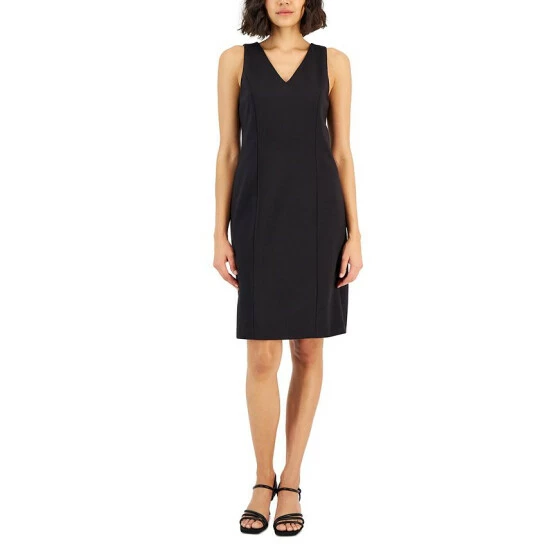 Discount 💯 Anne Klein 👩 Women's Compression V-Neck Sheath 👗 Dress Anne Black 🤩