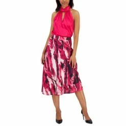 Wholesale ๐ Anne Klein Twist-Neck Halter Top & Printed Fit & Flare ๐ Skirt Amaranth ๐