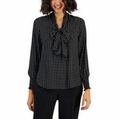 Best reviews of 🌟 Anne Klein 👩 Women's Printed Tie-Neck Long-Sleeve Top Anne Black/anne White 🥰