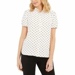 Top 10 😀 Anne Klein Dot-Print Button-Up Short-Sleeve Blouse White/black 👏