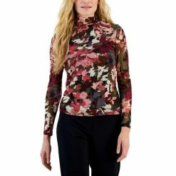 Cheapest 🌟 Anne Klein Petite Printed Mesh Mock-Neck Top Chianti Combo 🛒