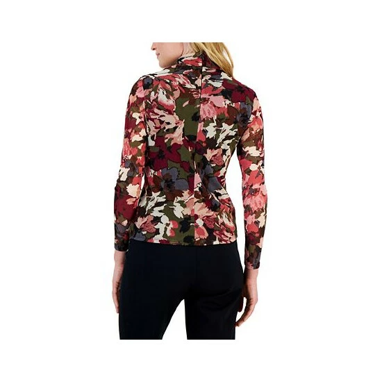 Cheapest ๐ Anne Klein Petite Printed Mesh Mock-Neck Top Chianti Combo ๐ - Image 2