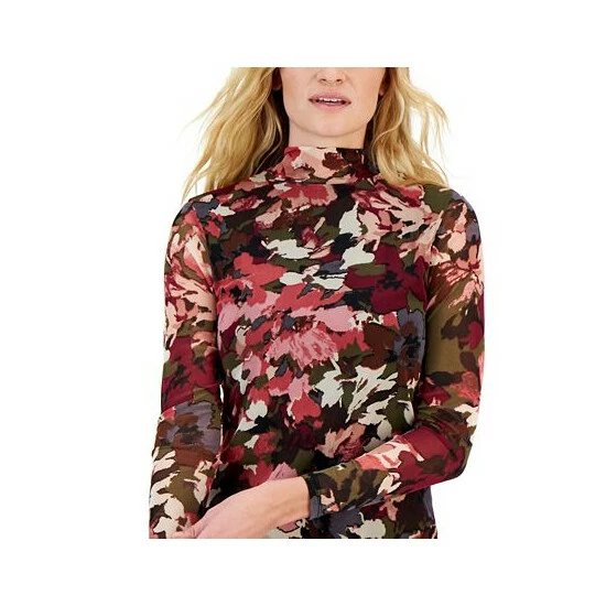 Cheapest ๐ Anne Klein Petite Printed Mesh Mock-Neck Top Chianti Combo ๐ - Image 3