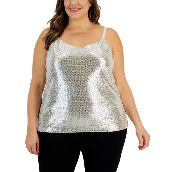 Discount โจ Anne Klein Plus Size Sequined V-Neck Camisole Top Anne White/gold ๐
