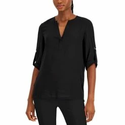 Best deal ๐ Anne Klein ๐ฉ Women's Roll Tab Popover ๐ Shirt Anne Black ๐