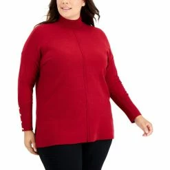 Best deal 👏 Anne Klein Plus Size Mock Neck Button-Trim Pullover Sweater Anne Black 🔔