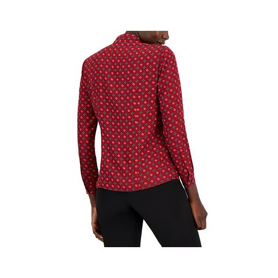 Wholesale ✔️ Anne Klein 👩 Women's Printed Satin-Twill Tie-Neck Blouse Titian Red Combo 🤩 - Image 2