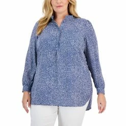 Outlet 🔔 Anne Klein Plus Size High-Low-Hem Blouse Blue Jay/white 🤩