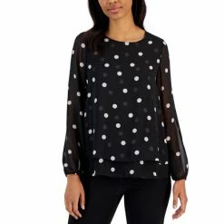 Best Pirce ๐ฅฐ Anne Klein ๐ฉ Women's Chiffon Long-Sleeve Double-Layer Blouse Anne Black/anne White ๐