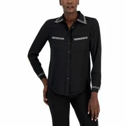 Best reviews of 🧨 Anne Klein Plus Size Fringe-Trim Chest-Pocket Blouse Anne Black ✔️