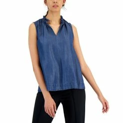 Cheap 💯 Anne Klein 👩 Women's Tulla Denim Trapeze Top Ak Wash 🛒