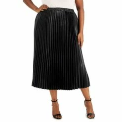 Cheapest 🎉 Anne Klein Plus Size Satin Pull-On Pleated 👗 Skirt Anne Black 🎉