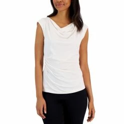 Outlet 🛒 Anne Klein 👩 Women's Cap-Sleeve Cowlneck Blouse Anne Black 🌟