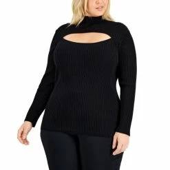 Budget 🔔 Anne Klein Plus Size Ribbed-Knit Mock Neck Cutout Sweater Anne Black 🧨