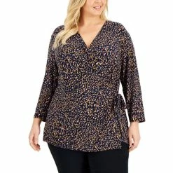 Top 10 🥰 Anne Klein Plus Size Printed 3/4-Sleeve Wrap Top Vicuna Combo 💯