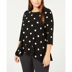 Flash Sale 🤩 Anne Klein Plus Size Printed Draped Hem Top Anne Black/white ⭐