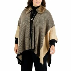 Cheapest 😀 Anne Klein Plus Size Detachable Faux Fur-Trimmed Zip-Up Poncho Top Vicuna/anne Black 🔔