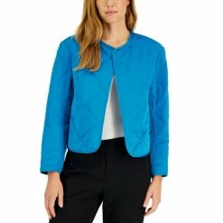 Cheapest 🎉 Anne Klein 👩 Women's Diamond-Quilted Collarless Jacket Blue Ocean 🛒