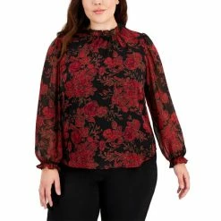 Best Pirce โ Anne Klein Plus Size Floral-Print Balloon-Sleeve Top Anne Black Combo ๐