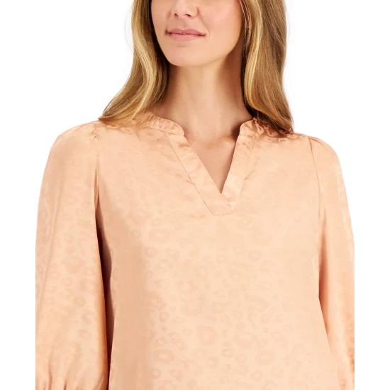 Budget ๐ฅ Anne Klein ๐ฉ Women's Printed Split-Neck High-Low Blouse Warm Sand โ๏ธ - Image 4