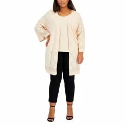 Best reviews of 😀 Anne Klein Plus Size Diamond-Pattern Open-Front Cardigan Bisqueware 🥰