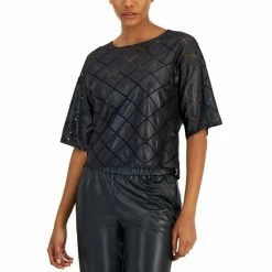 Best Sale 😉 Anne Klein 👩 Women's Crewneck Short-Sleeve Lace Top Anne Black 👍