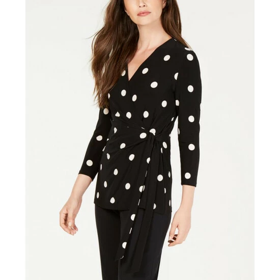 Best reviews of ๐ Anne Klein Petite Dot-Print Side-Tie Top Anne Black/anne White ๐